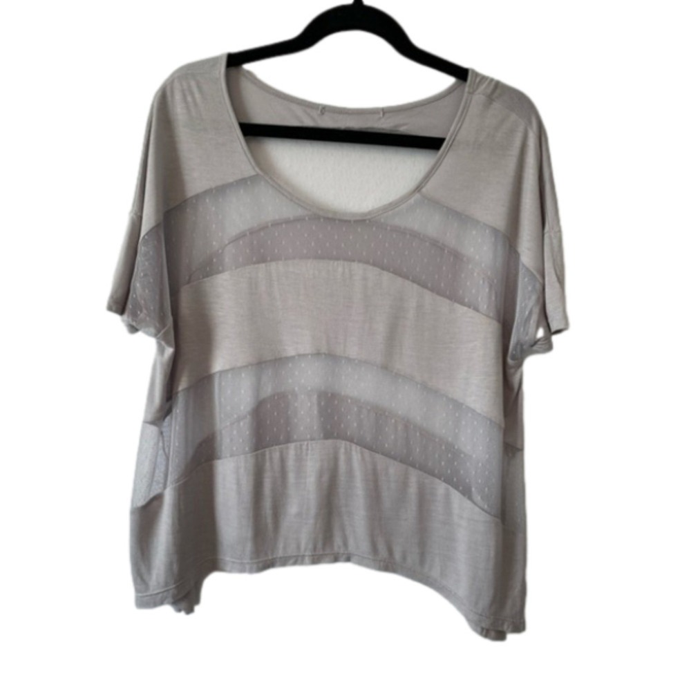 Women's M Athleisure Sheer Dot Mesh Stripe Oversized‎ Boxy Asymmetrical Shirt